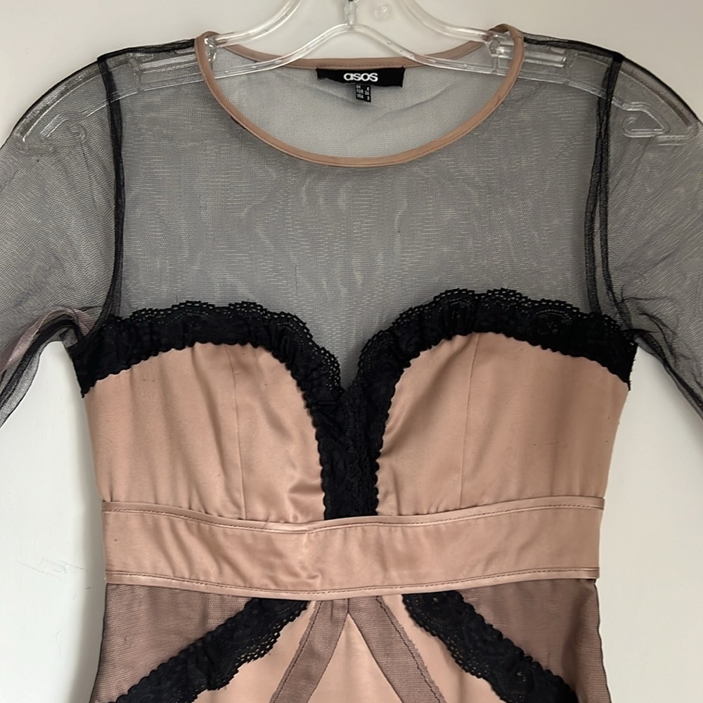 ASOS Champagne Satin Mesh Bodycon Dress - Picture 3 of 8